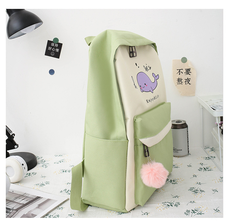 Fashion Canvas Backpack Printed Large Capacity Schoolbag  Four-piece Set display picture 1