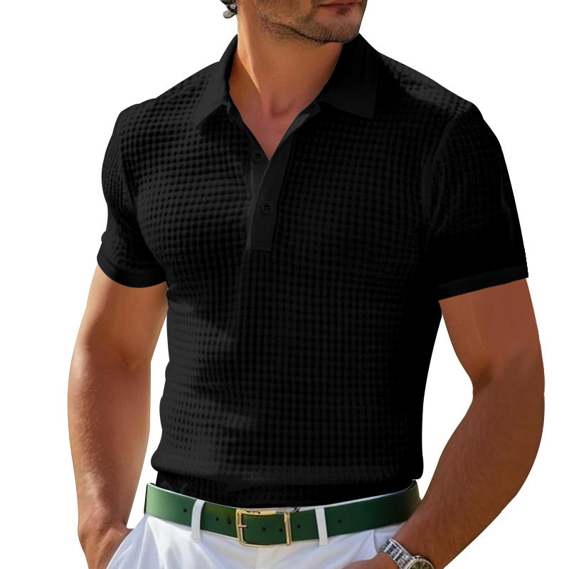 Nueva camiseta polo tipo waffle para hombre, estilo europeo y americano, transfronteriza, de Amazon, para verano, con botones, informal, deportiva.