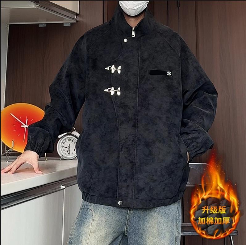 Tie-Dye Leather Jacket for Men and Women, American Punk Style, Autumn and Winter, Padded and Thickened, with a Sense of Design, Metal Buckle Coat, Trendy