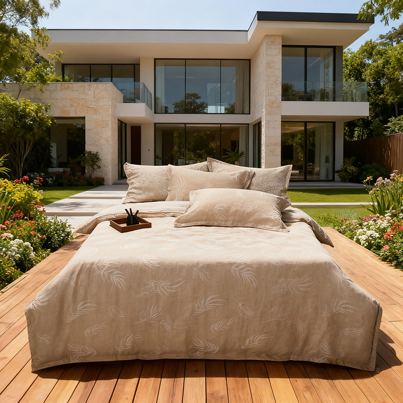 Francia lino de cuatro piezas Jacquard proceso de rocío de lluvia lino invierno engrosado edredón ligero sábanas de cama al por mayor