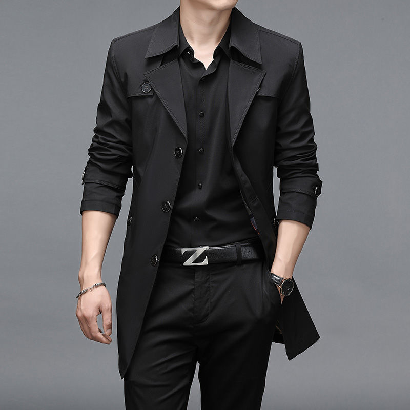 Gabardina de M-8XL de los hombres de longitud media primavera y otoño casual Delgado coreano hombres de negocios de moda Chaqueta de traje de los hombres más el tamaño