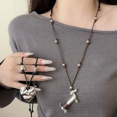 韩系简约编织绳金属吊坠项链小众设计感腊肠小狗颈链时尚百搭颈饰