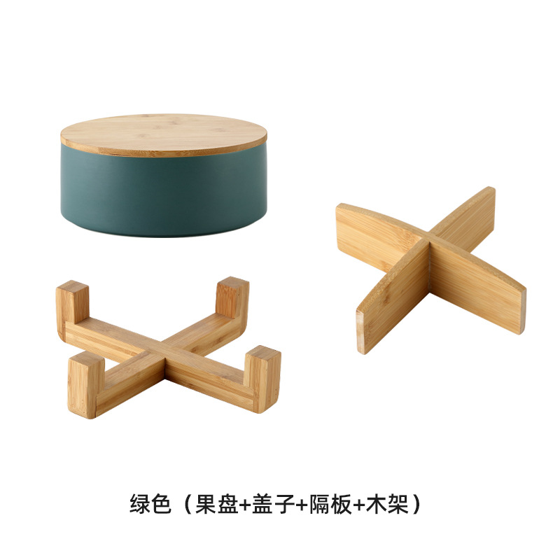 Caja de caramelo de cerámica de bambú nórdico hogar sala de estar mesa de café de cerámica plato de fruta seca compartimiento con tapa Internet Celebrity Snack Plate