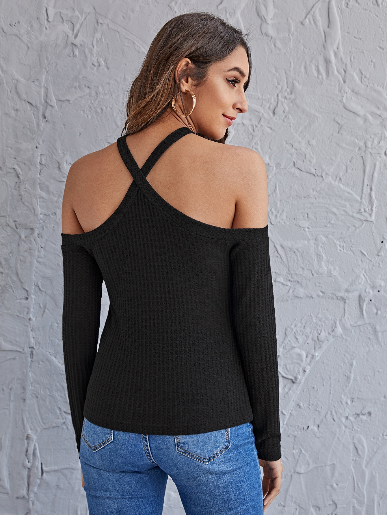 Sexy off-shoulder cross halter sweater NSLIH50492