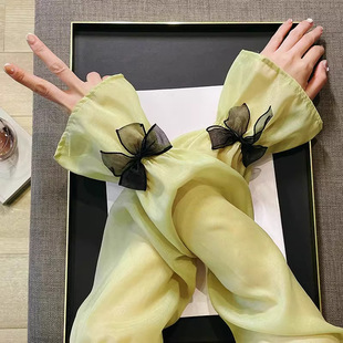 Women's 2024 New Bow Summer Hand Sleeves Ice Silk Sunscreen Sleeves Anti-Uv Gloves Wide Fairy Style Ice Sleeves