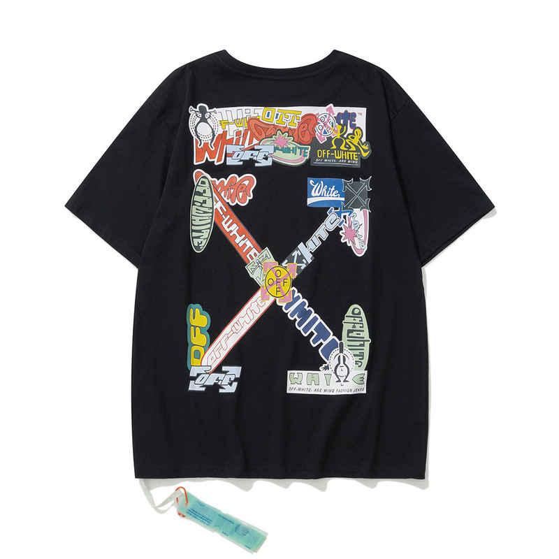 トレンディな漫画落書き油絵矢印半袖男性と女性ルーズカップル OFW 純綿半袖 Tシャツ夏 mk ゼブラ|undefined