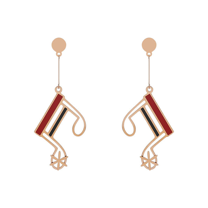 S Argento Ago Coreano Meraviglioso Nota Lungo Rosso Nero Classico Streamline Geometria Temperamento atmosferico Orecchini a bottone_voghion.com
