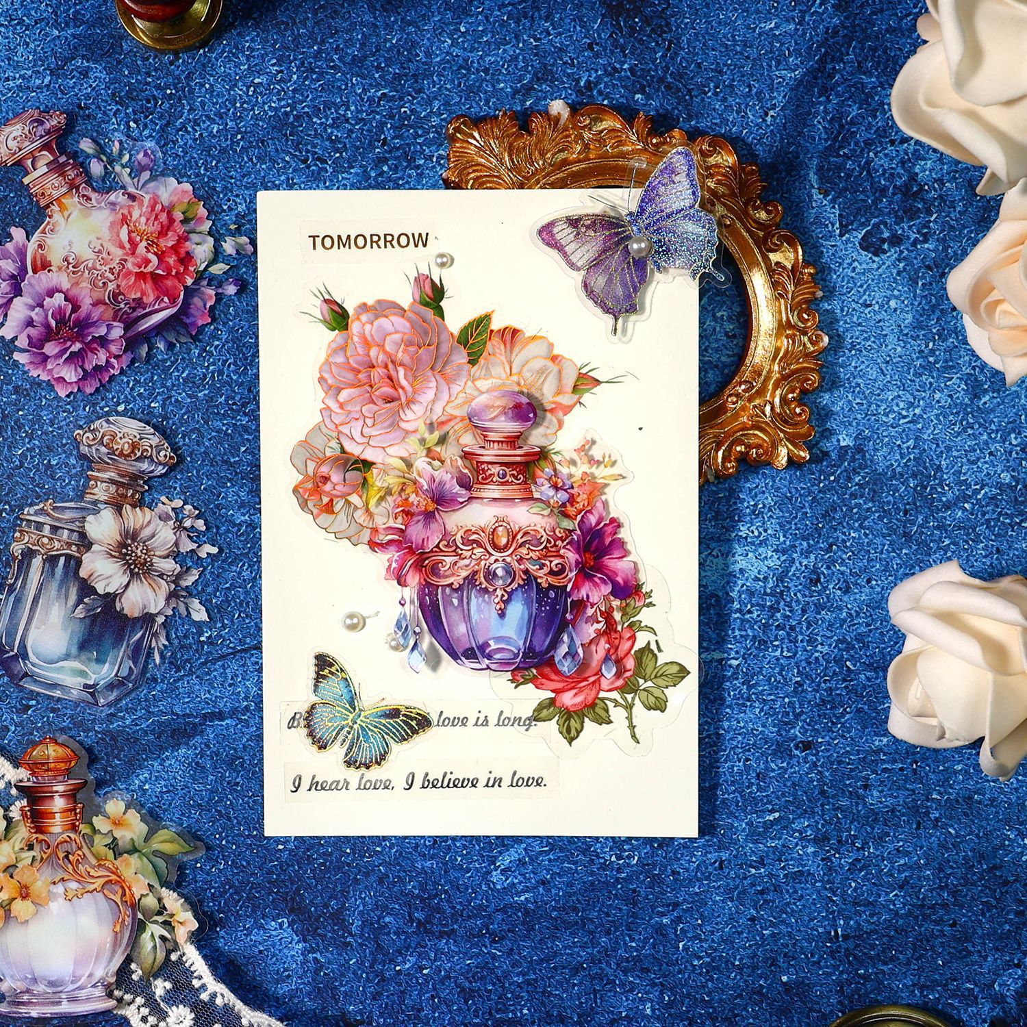 Bosque antiguo pegatinas para mascotas botella barroca serie flor vintage botella diario material DIY 4 opciones