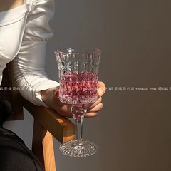 フランスins透明高足カップシャンパンカップ気泡カップワイングラスレストランジュースカップヨーロッパ式レリーフグラス