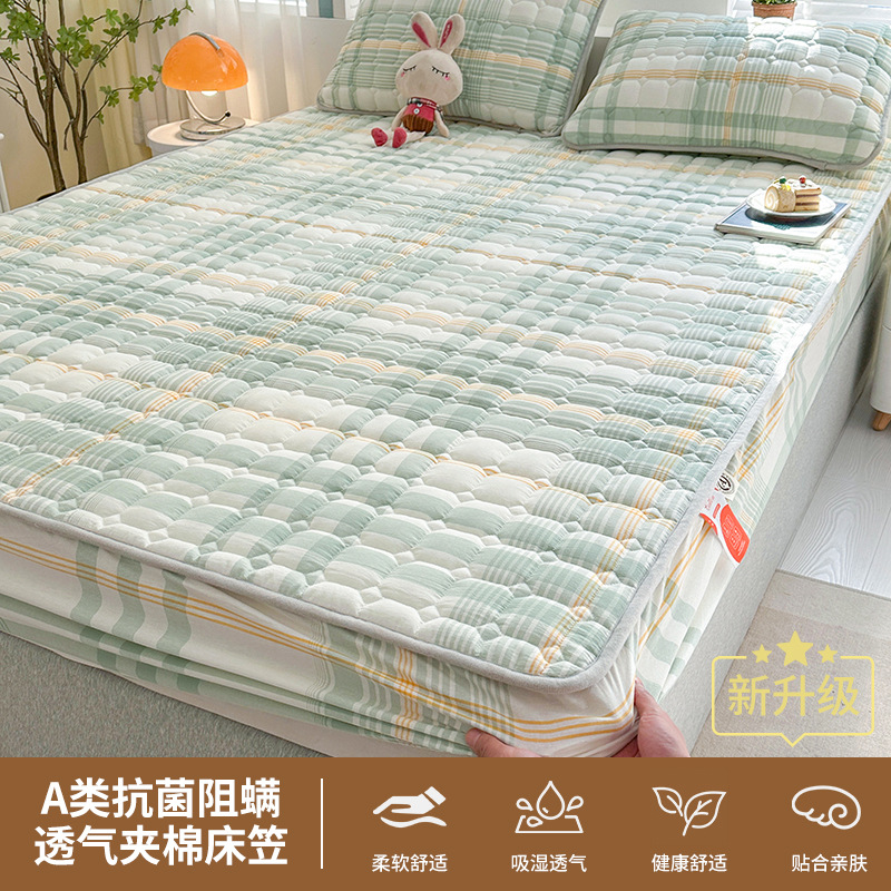 Colcha de cama acolchada de algodón lavado de algodón, funda protectora de colchón engrosada de una sola pieza, funda de cama de algodón puro 2025 nuevo 3