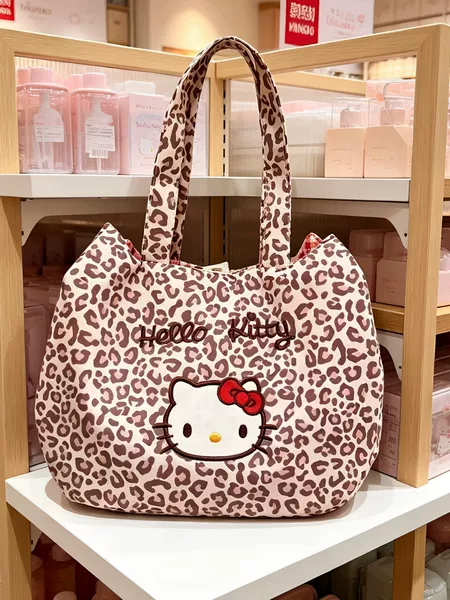 Leopard Print Bag, Gift Bag, Embroidered Kitty Cat Handbag, Cute Hello Kitty Korean Style Women's Bag