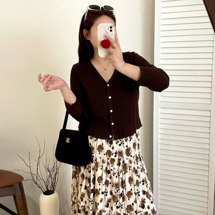 Plus Size Versatile Casual Thin Outwear 2025 Spring & Fall Fat mm Loose Knitted Cardigan Women's Short Shirt 22916