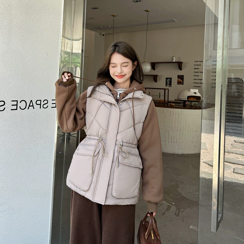 Европейская станция 2024 Зимняя корейская версия свитер с капюшоном поддельные две части пухового хлопчатобумажного пальто