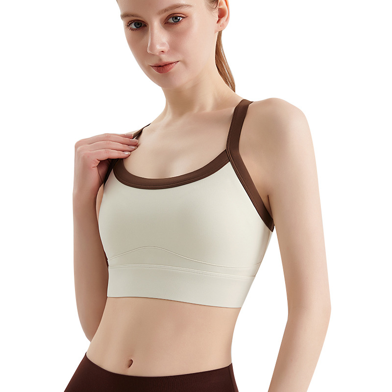 Sujetador deportivo LAHN para mujer, a prueba de golpes, de alta intensidad, con copa fija, se puede usar dentro o fuera, espalda cruzada, top deportivo con bloques de color para mujer