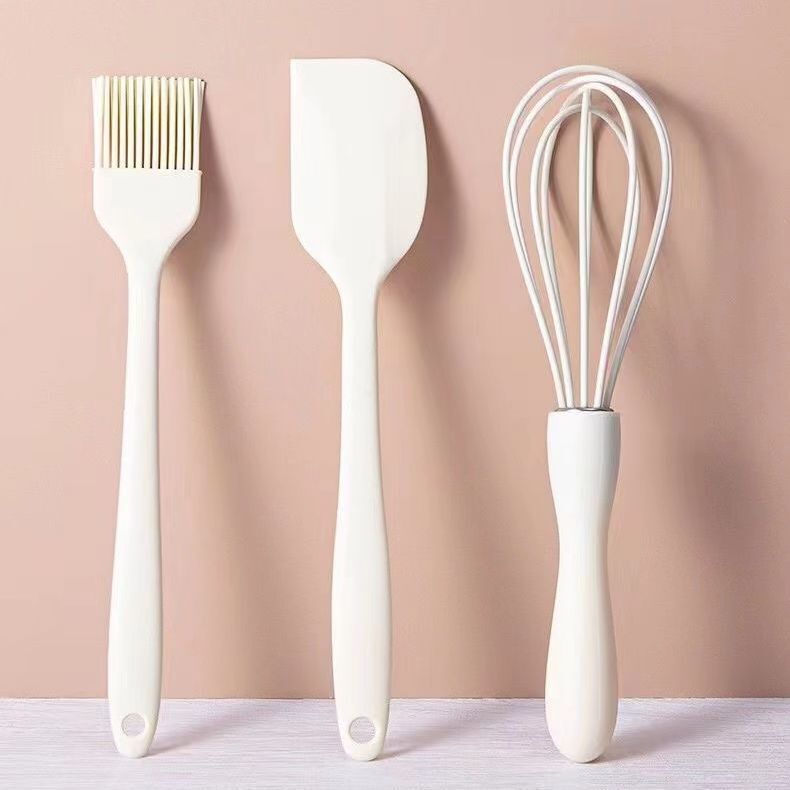 Silicone Egg Beater Three-Piece Set for Home Baking, High Temperature Resistant Kitchen Tools, Food-Grade Silicone Oil Brush and Spatula Set