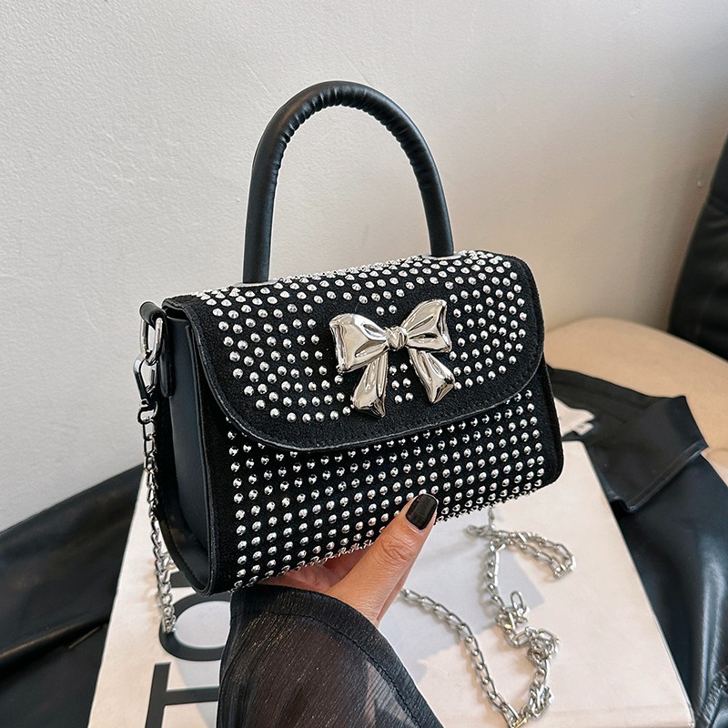 (2개) 풀 다이아몬드 언더암 작은 가방 2024 새로운 가을 여성 다이아몬드 체인 백 세련된 어깨 크로스 바디 백