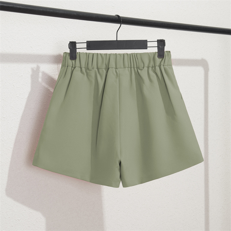 Damen Casual High Waist Loose Fit Graue Shorts Sommer Gerades Bein Bermudashorts mit Knöpfen_voghion.com