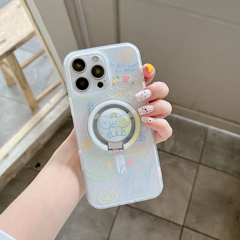 彩线条大象肤感手机壳适用苹果16/15PRO磁吸支架iPhone14/13P卡通|undefined