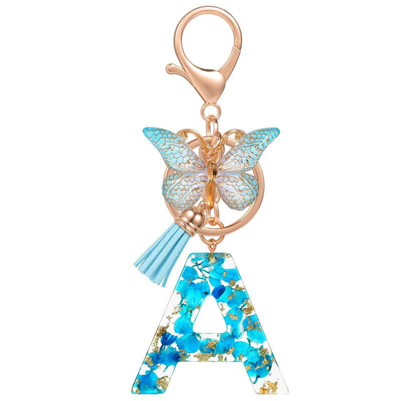 Resin Letter Keyring with Butterfly Tassel Cute Initials Flower Keychain Pendant Name Letter Tree