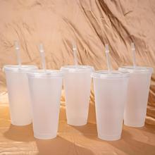工厂直出爆款纯色系透明pp材质大容量710MLl塑料吸管杯批发定logo