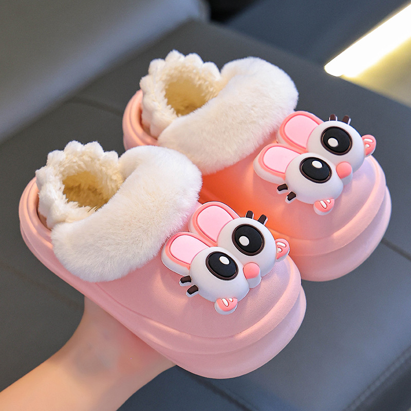 Zapatillas de algodón para niños, niños y niñas, invierno, calentamiento de pelusa en el hogar, bolsas impermeables para bebés, zapatos de algodón