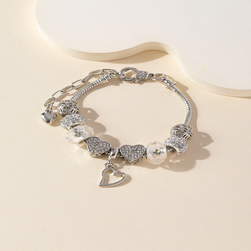 Panjia pulsera Dora DIY cuentas explosivas transfronterizas colgante de corazón bola de perla de cristal amor brazalete de diamante de cobre