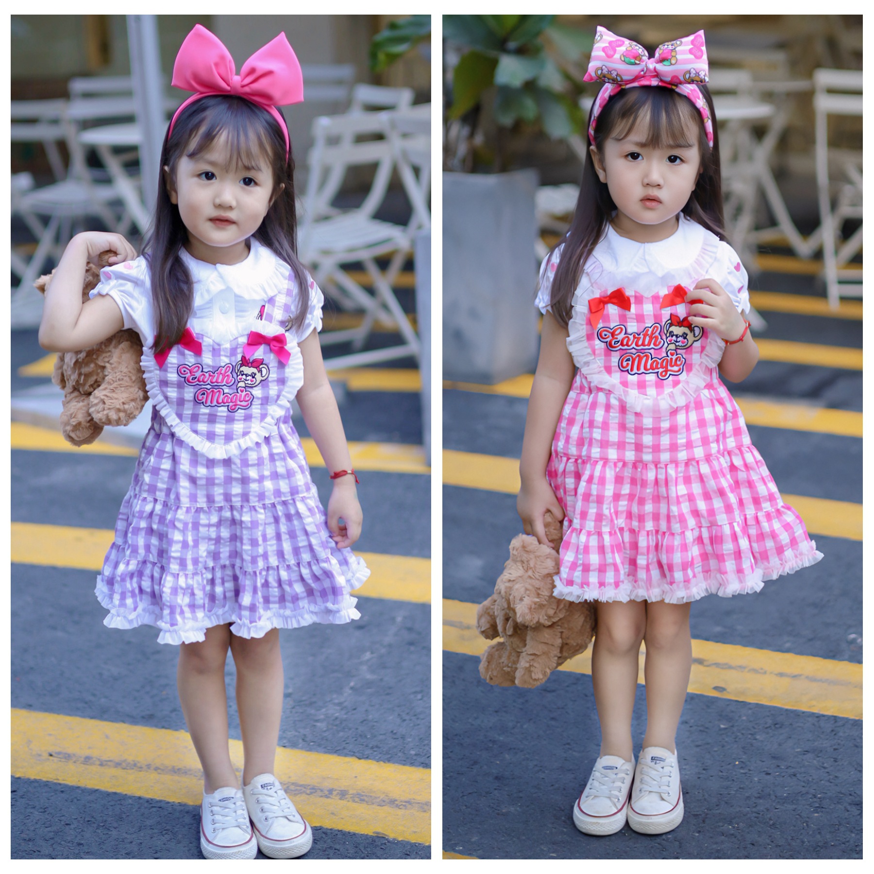 Em Summer New Girls' Dress Cute Bear Cartoon Adorable Baby Girl Strap Dress for Young Children