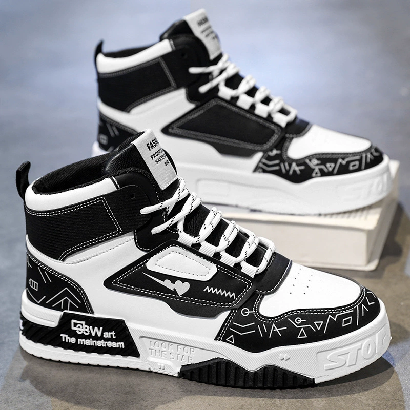 Высокие молодежные модные кожаные кроссовки с контрастной строчкой, осенне-зимние новые универсальные кроссовки с высокой посадкой и толстой подошвой, мужская обувь