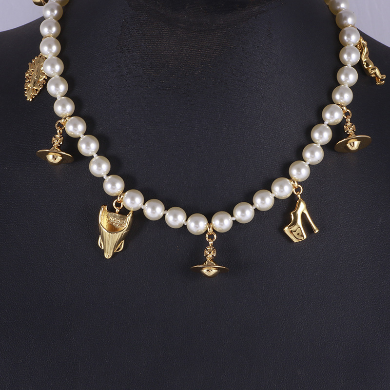 Europe and the United States jewelry wholesale creative personality high heels little angel corset planet multi pendant pearl necklace generation mixed batch