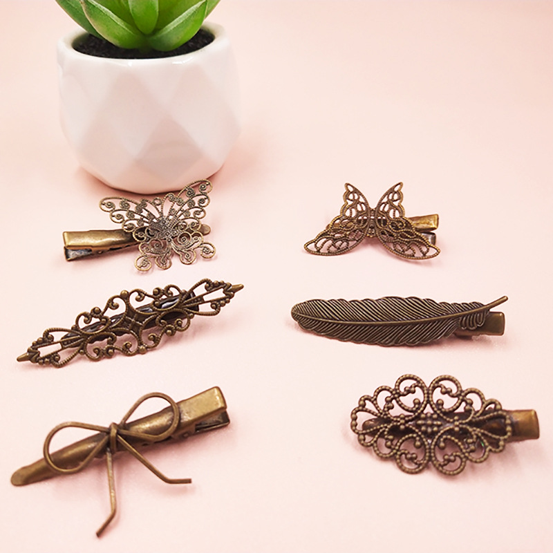 Forest-style Japanese original handmade retro literary palace hair clip edge clip dragonfly butterfly feather hair accessory duck bill clip