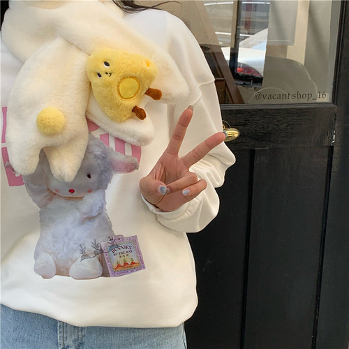 Cute blush puppy plush scarf Korean style ins style girly heart autumn and winter new warm and thickened cross scarf