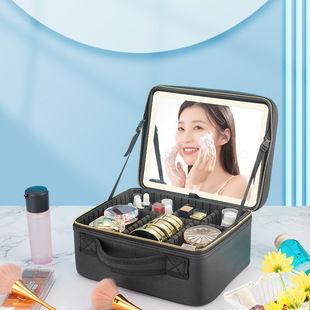 Customized Cosmetic Bag with Mirror, New Led Light Cosmetic Case, Professional Satchel Hand-Held Large-Capacity Cosmetics Bag for Makeup Artists