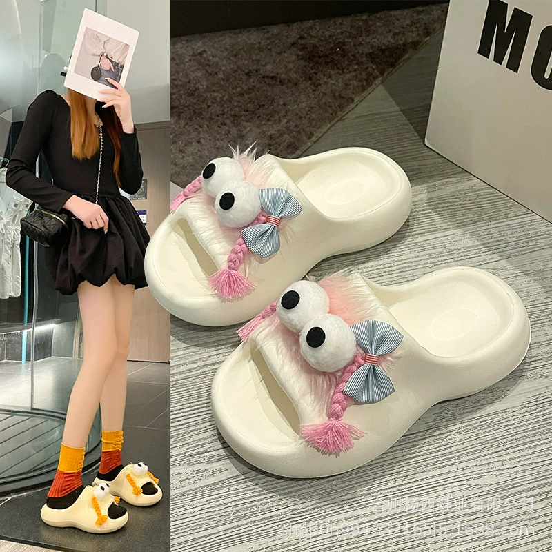 Симпатичный мультфильм толстые нескользящие холодные тапочки женский 2025 летний новый стиль