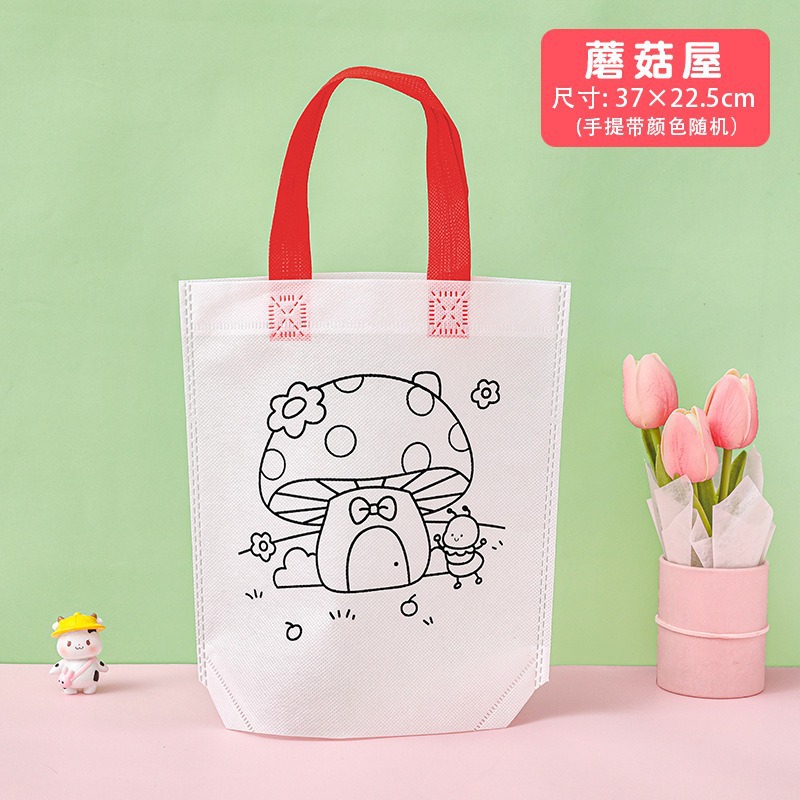 Bolso de graffiti hecho a mano de bricolaje de dibujos animados, dibujo para niños, regalo para colorear, lindo bolso de graffiti no tejido