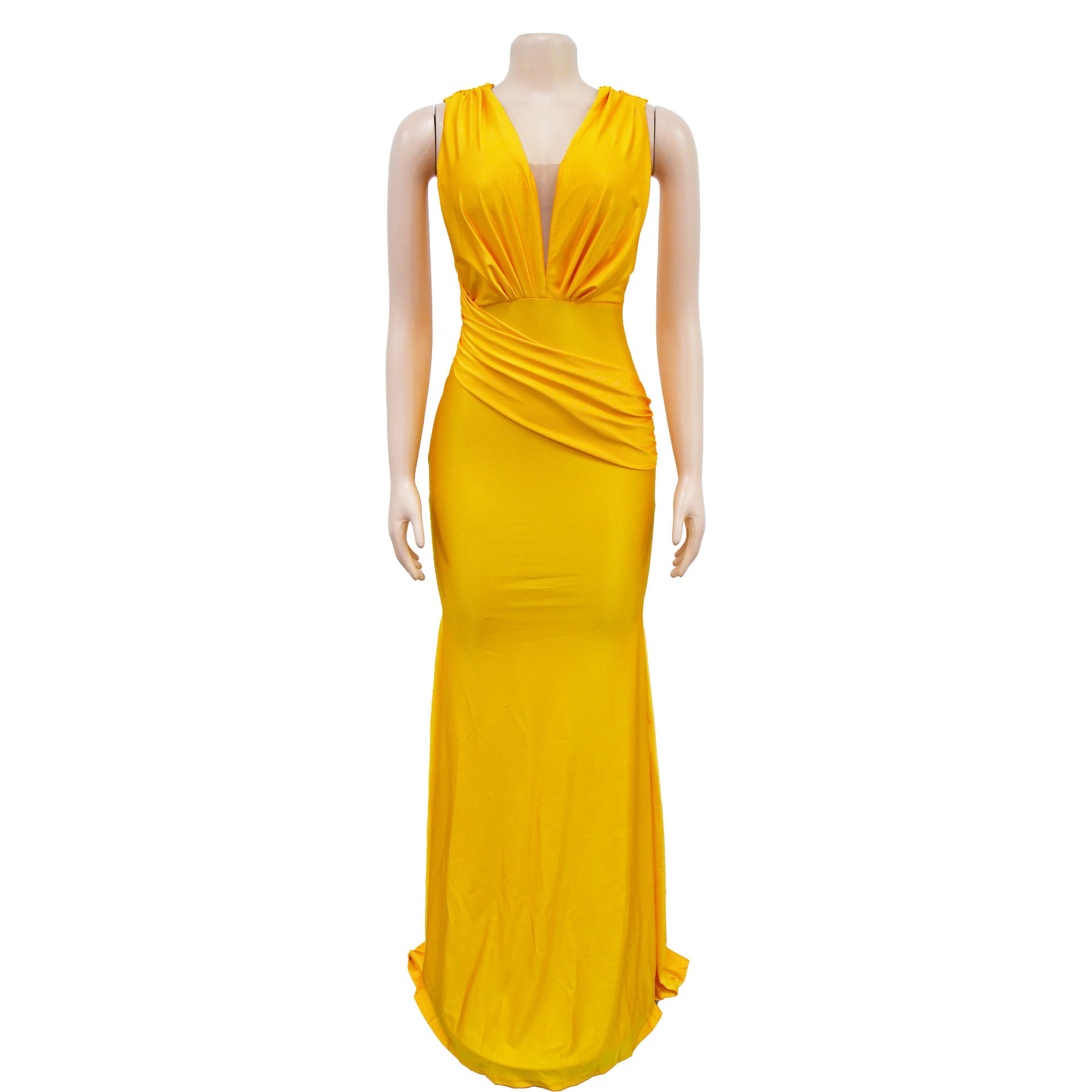Abito lungo donna scollo a v plissettato elegante da sera_voghion.com