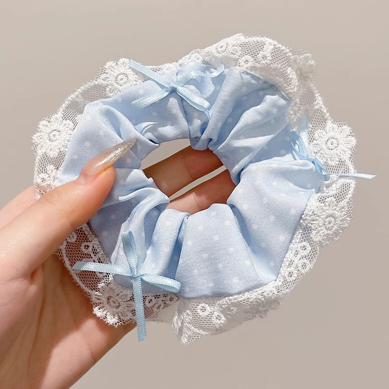 Corbata de pelo de intestino de lunares de crema grande coreana, gomas de goma de cola de caballo suaves para mujer, accesorios para el cabello de bola, accesorios para el cabello, cuerda para la cabeza