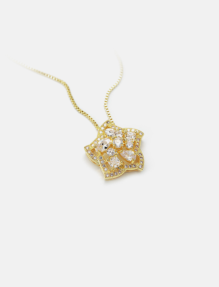 9g Weight Zircon Inlay Material Wedding, Travel Occasion Copper Material Pentagram Pattern Women'S Gender Simple Style Style White Color Fashion Five-pointed Star Pendant Earrings Necklace Set 3