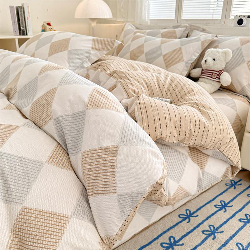 Cama de algodón de algodón de cuatro piezas 2025 nueva sábana simple funda de edredón de tres piezas sábana ropa de cama de dormitorio