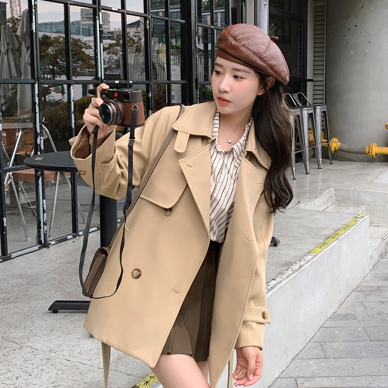 Khaki Small Short Windbreaker Jacket 2025 Spring & Fall New Korean Style Slim British Style Windbreaker for Women