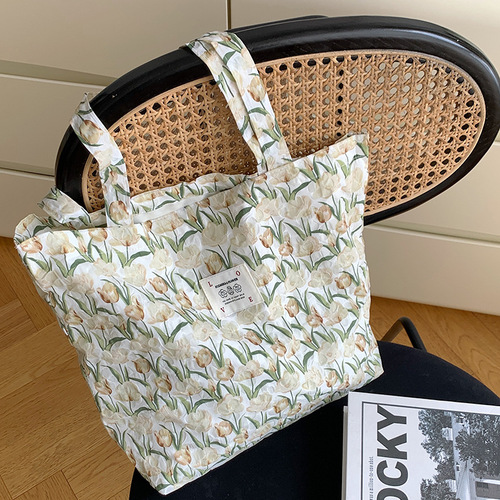 34273 Sweet Bubble Tulip Shoulder Bag ins Portable Student Canvas Bag Girls Large Capacity Underarm Bag