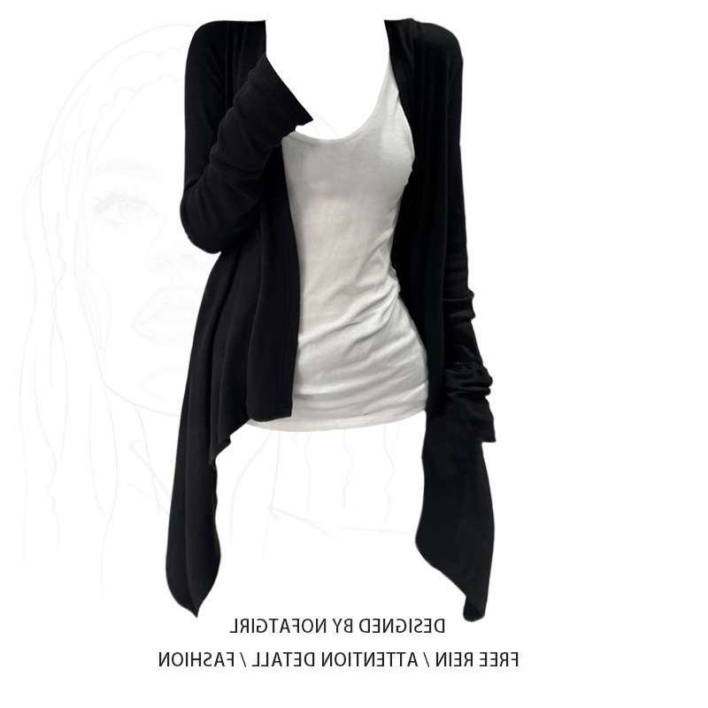 Mr [Cut as You Like] Paper Man Irregular Hem Knitted Cardigan Lazy Slimming Casual Vest Long Sleeve Jacket