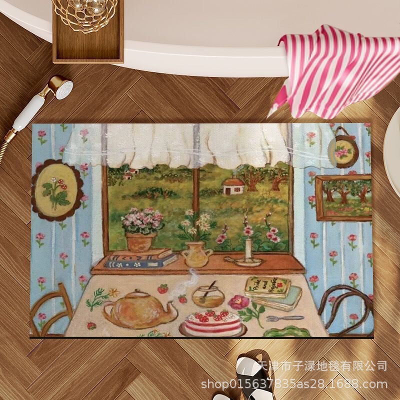 Niche Design Oil Painting Style Light Luxury Floor Mat, Diatomaceous Earth Non-Slip, Dirt-Resistant, Easy-Care Floor Mat for Entryway and Bathroom