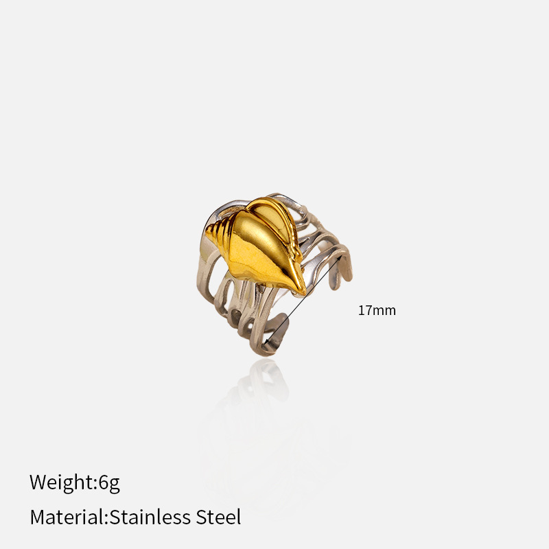 Anillo de acero inoxidable de oro de acero de dos colores, estilo de lujo ligero y estilo de estilo, anillo de acero de titanio abierto