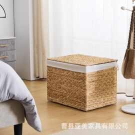 手工编织收纳筐家用可翻盖洗衣篮客厅杂物整理筐衣物被褥储物篮