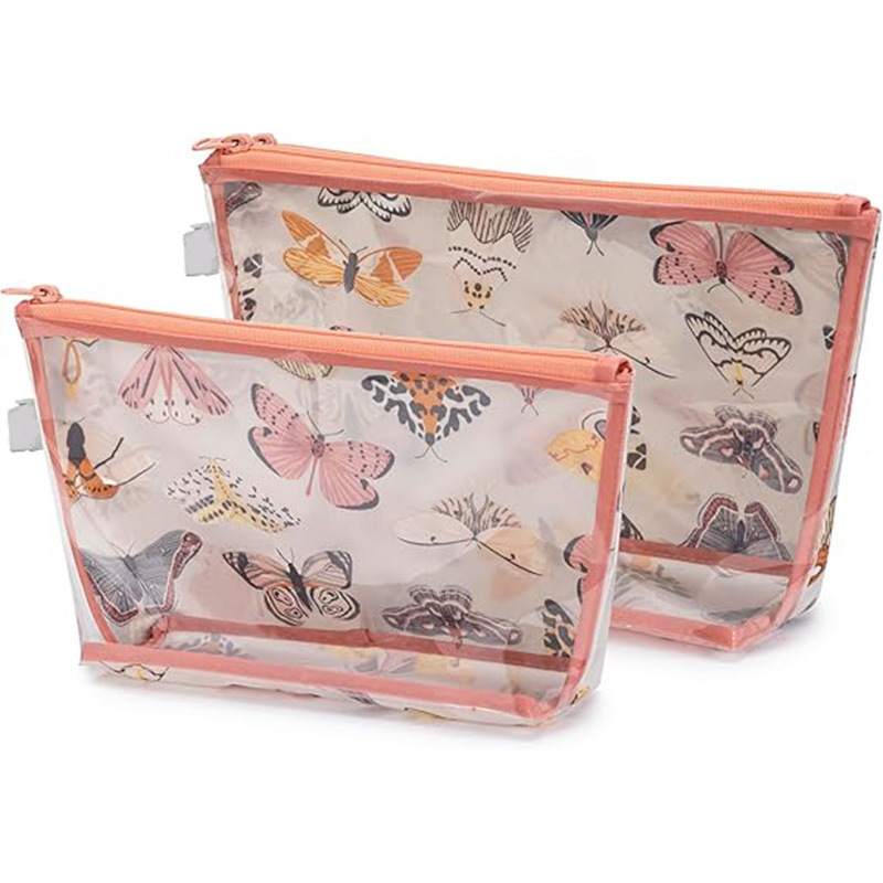Purchase Product: Miniature Glitter Anti-Tangle Travel Pouch, Airline Compatible Transparent Front Digital Print Cosmetic Bag
