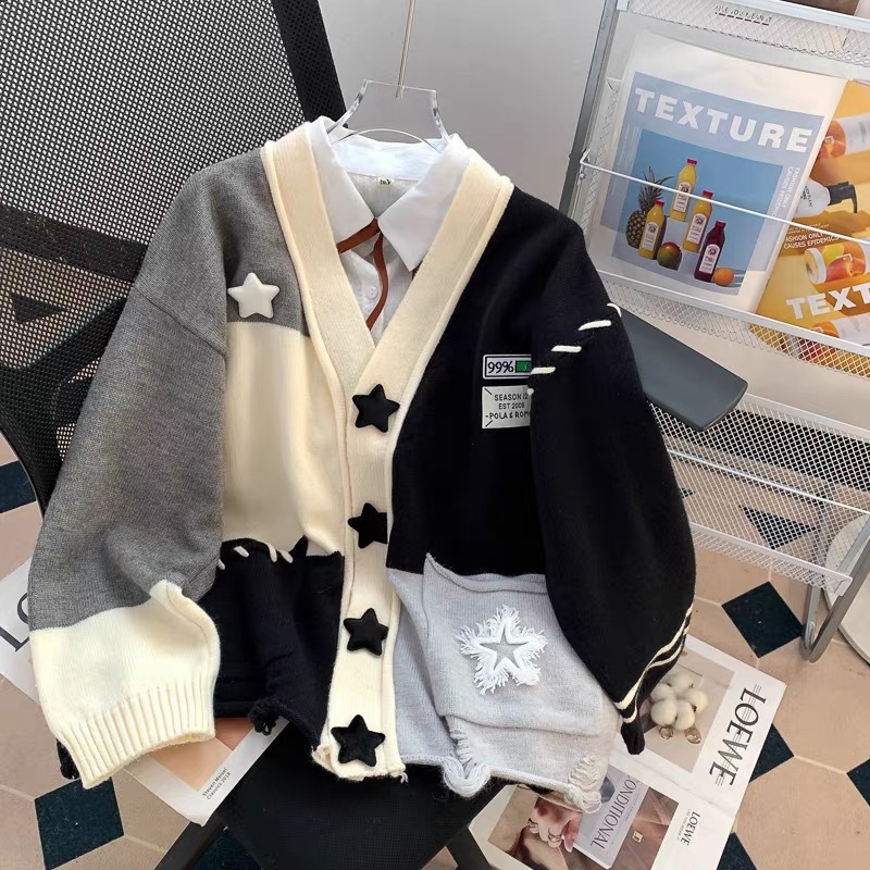 学院风毛衣外套女装秋冬外穿2023新款韩版宽松时尚设计感针织开衫