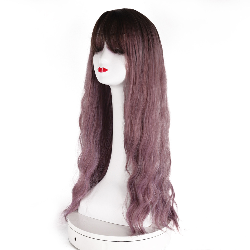 국경 간 아마존 가발 헤드 기어 여성의 긴 곱슬 머리 물 리플 옥수수 파마 가발 그라디언트 얇은 등나무 컬러 풀 헤드  기어-Freehip.co.kr