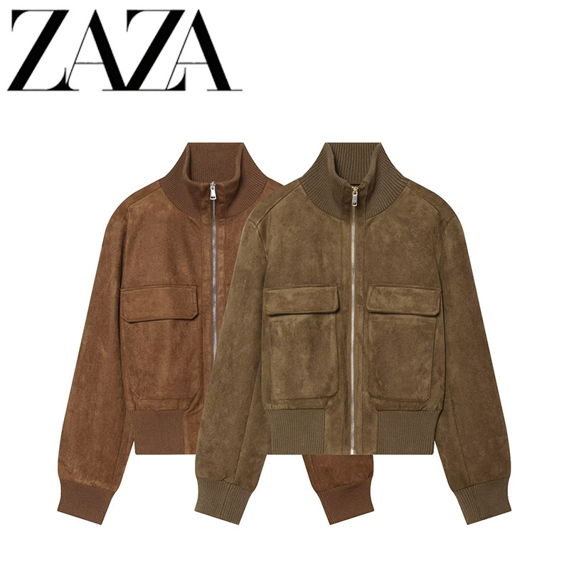 ZAZA custom-made European and American style wholesale women's fashion suede-textured bomber jacket 3046256 ZAZA custom-made European and American style wholesale women's fashion suede-textured bomber jacket 3046256