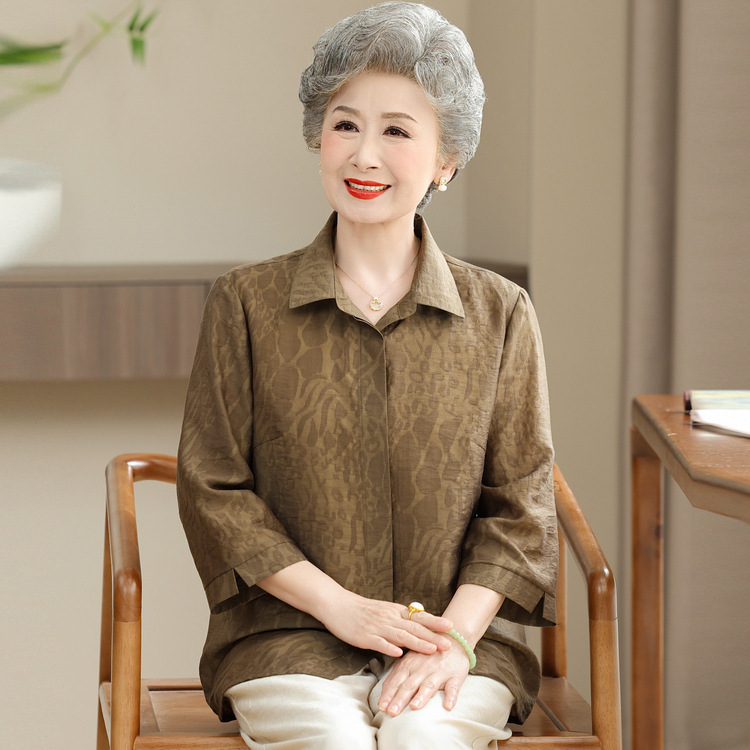 老年人女奶奶夏装衬衫妈妈装夏季衬衣60岁70老太太九分袖老人衣服|undefined