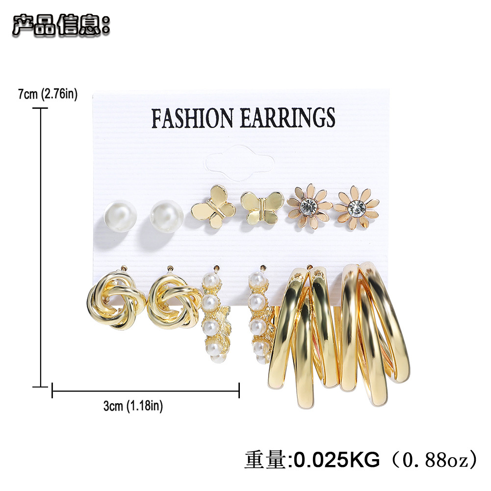 Fashion C-shaped Alloy Diamond Pearl Earrings Set Wholesale display picture 2